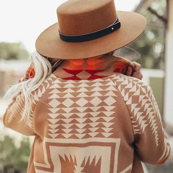 SOLD OUT Western Boho Tribal Camel Button Up Peacoat Coat - Picture 5 of 7